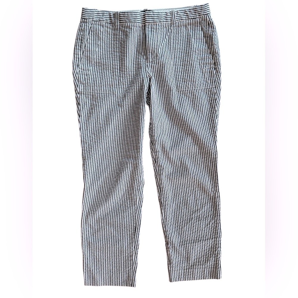 J.‎ Crew Women's 100% Cotton Navy Charcoal Seersucker Striped Pants- Size 8